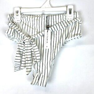 Vitamin A Women’s High Waist White Black Tie Waist Bikini Bottom, Size M